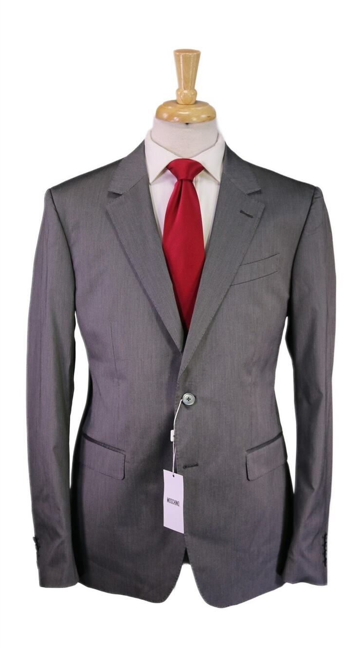 Moschino Mens Black Silver Gray Tic Woven 2-Btn Cotton Suit Eu 56 - 46R